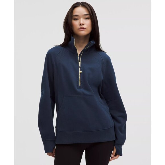 Scuba Oversized Funnel-Neck Half Zip Long - Club Blue/Gold - Picture 1 of 4
